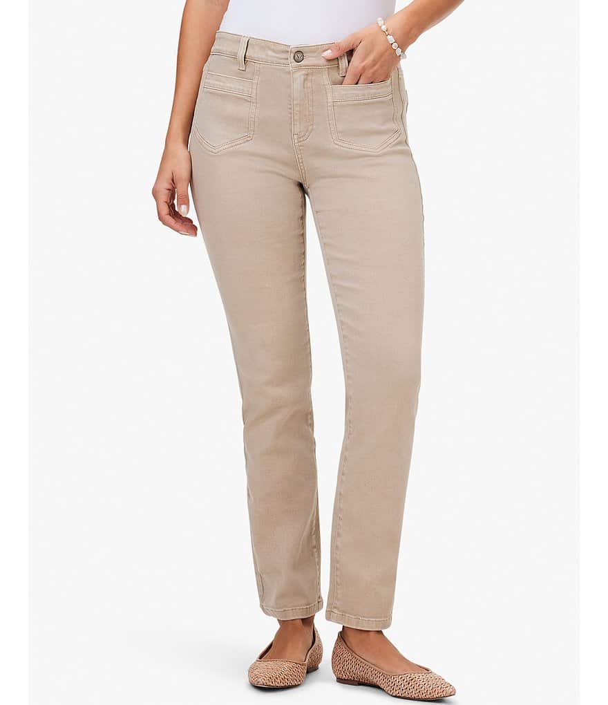 Прямые джинсы до щиколотки NIC + ZOE со средней посадкой и накладными карманами, бежевый