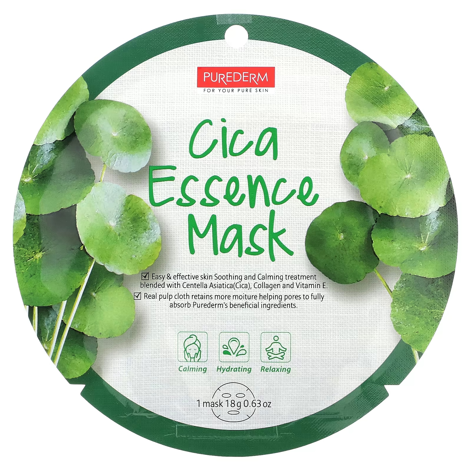 Красота маска Purederm Cica Essence, 12 листов по 0,63 унции (18 г) каждый