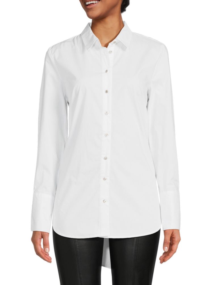 Рубашка-туника на пуговицах с высоким низким вырезом Ellen Tracy, белый