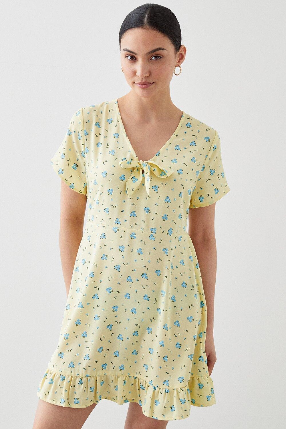 

Желтое мини-платье Petite с завязкой спереди Dorothy Perkins, желтый