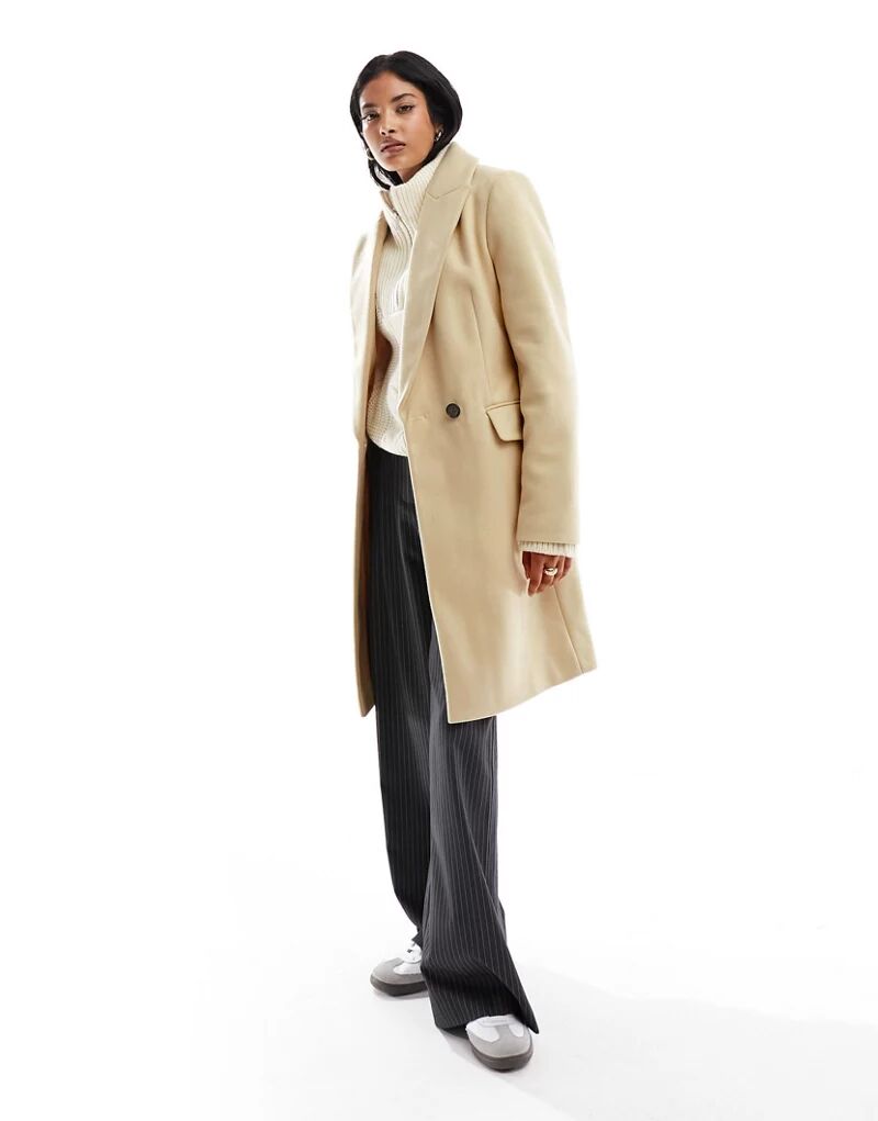 Элегантное пальто средней длины светло-бежевого цвета ASOS