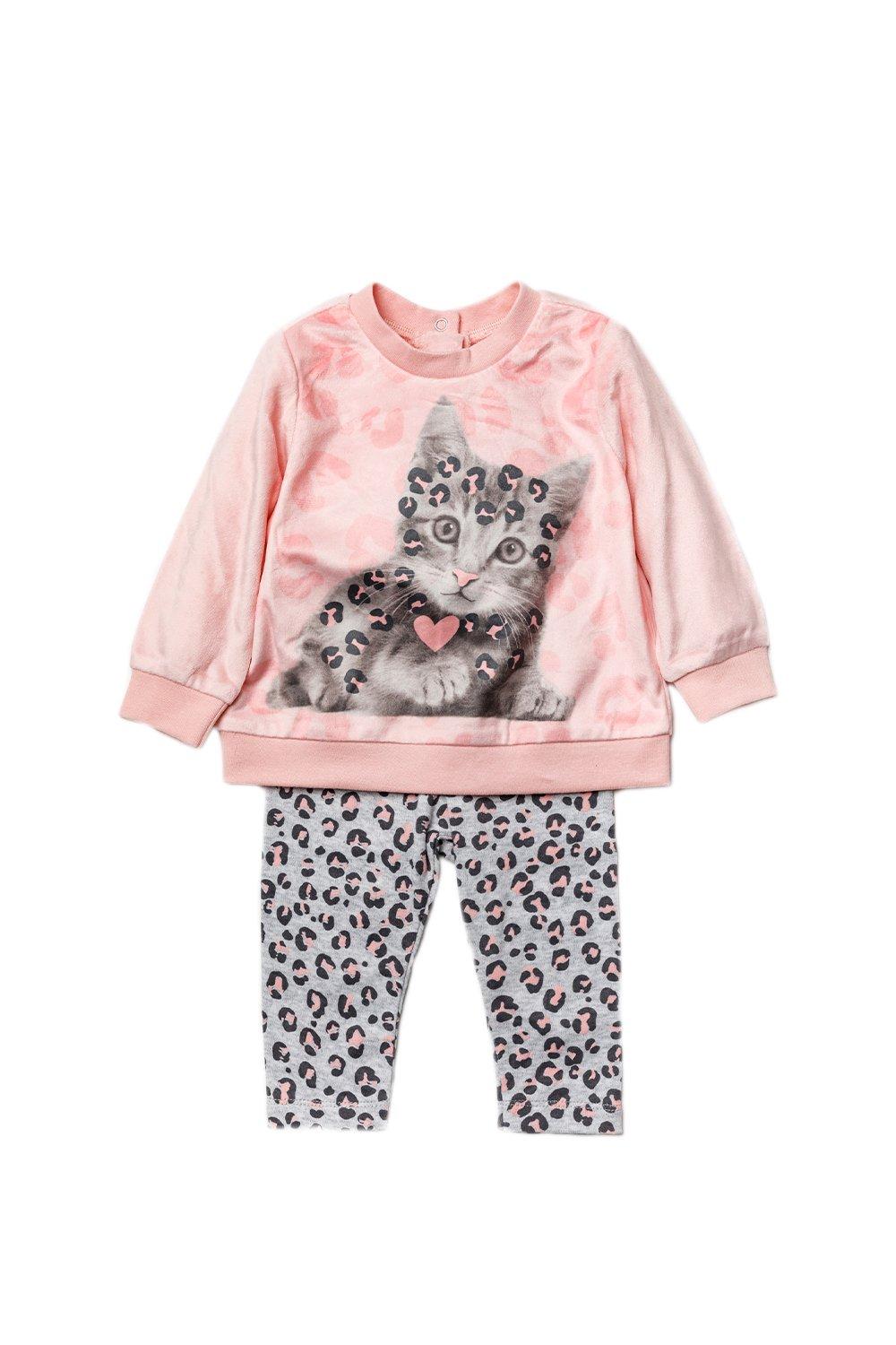 Хлопковый комплект из 2 предметов с кошачьим принтом Lily and Jack, розовый осень 2021 новые пижамы комплект из двух предметов для женщин для дома с принтом удобные с длинными рукавами костюм из двух предметов wm