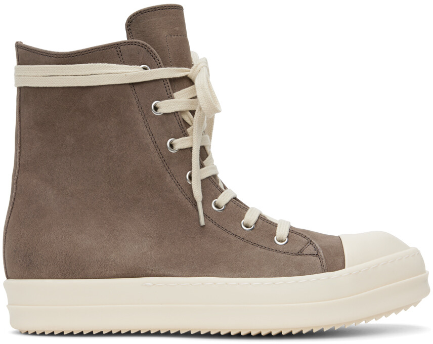 

Серые кроссовки из нубука воскового цвета Rick Owens, цвет Dust/Milk/Milk