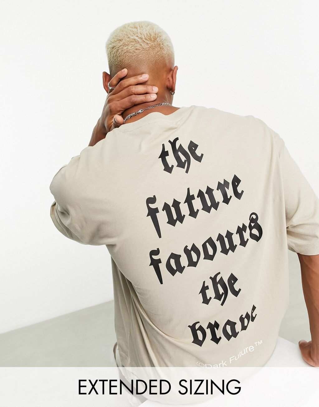 

Бежевая коордная футболка оверсайз с готическим рисунком на спине ASOS Dark Future