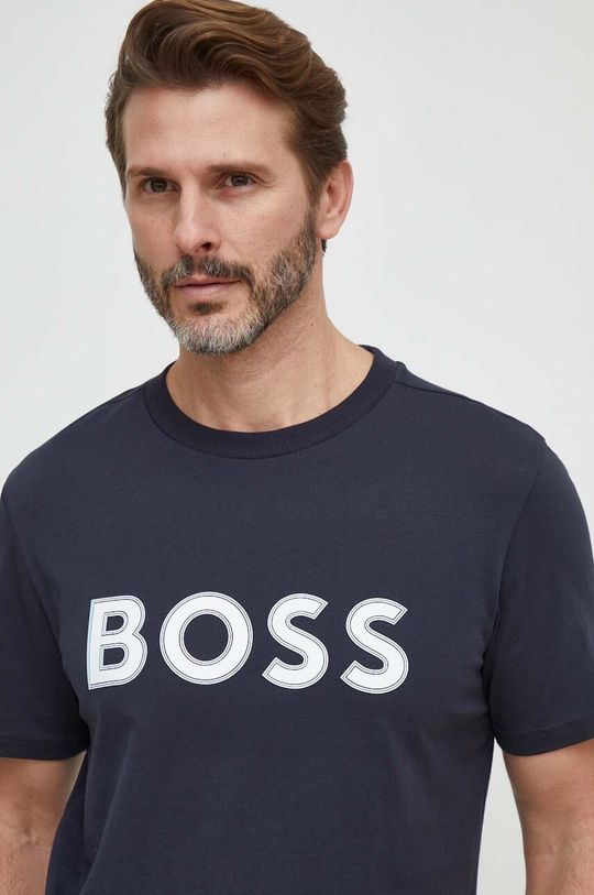 Хлопковая футболка Boss Green, темно-синий