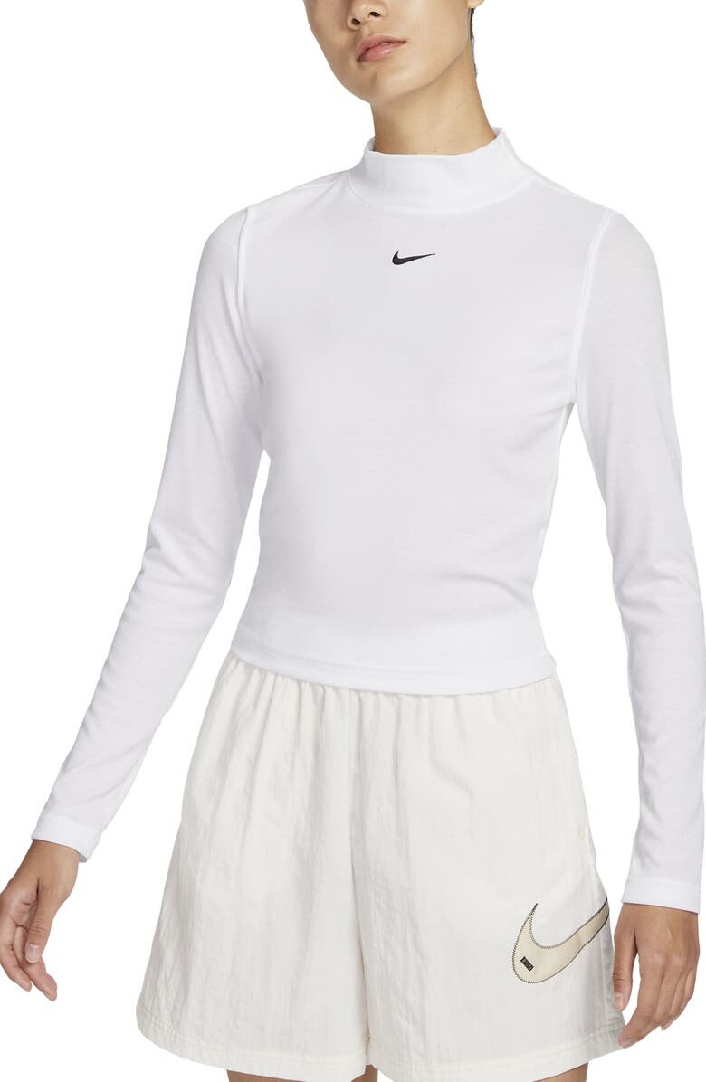 

Топ в рубчик с длинным рукавом Essentials NIKE, белый/черный