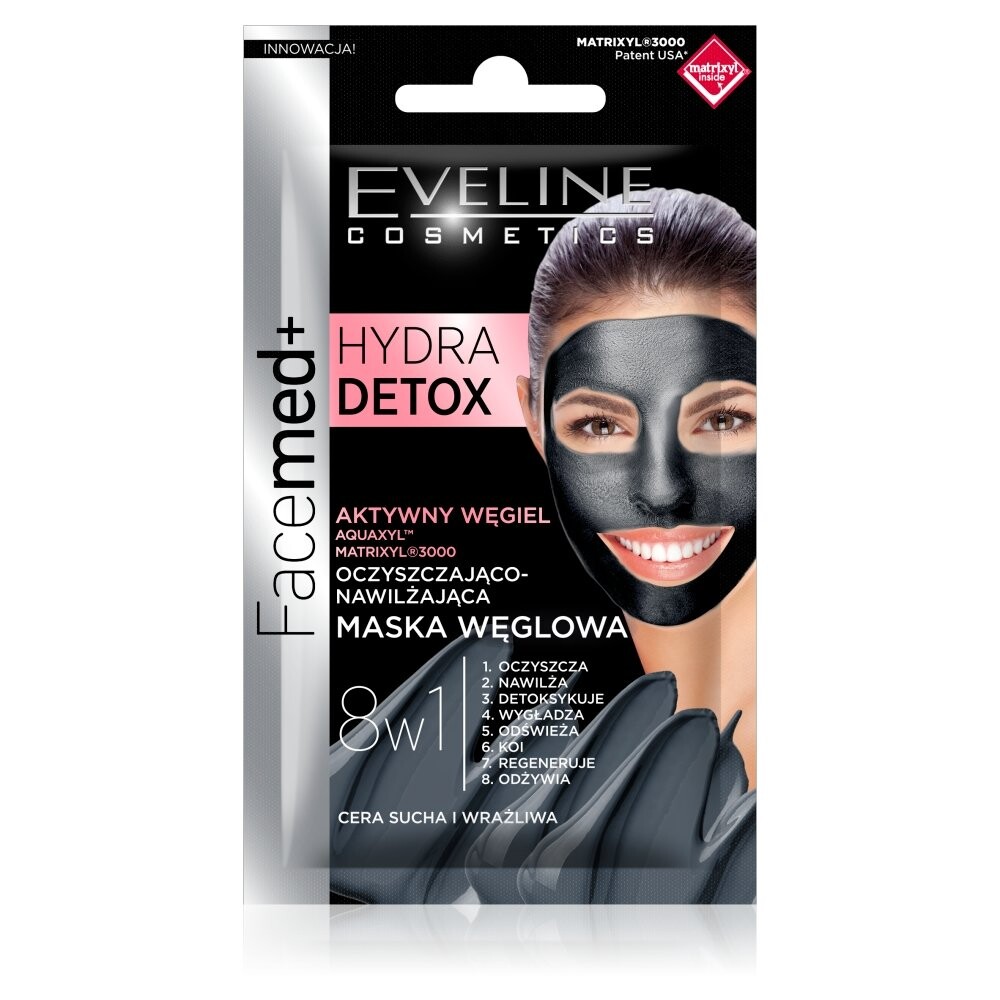 

Eveline Cosmetics, Facemed+, очищающая и увлажняющая угольная маска 8в1, 7 мл