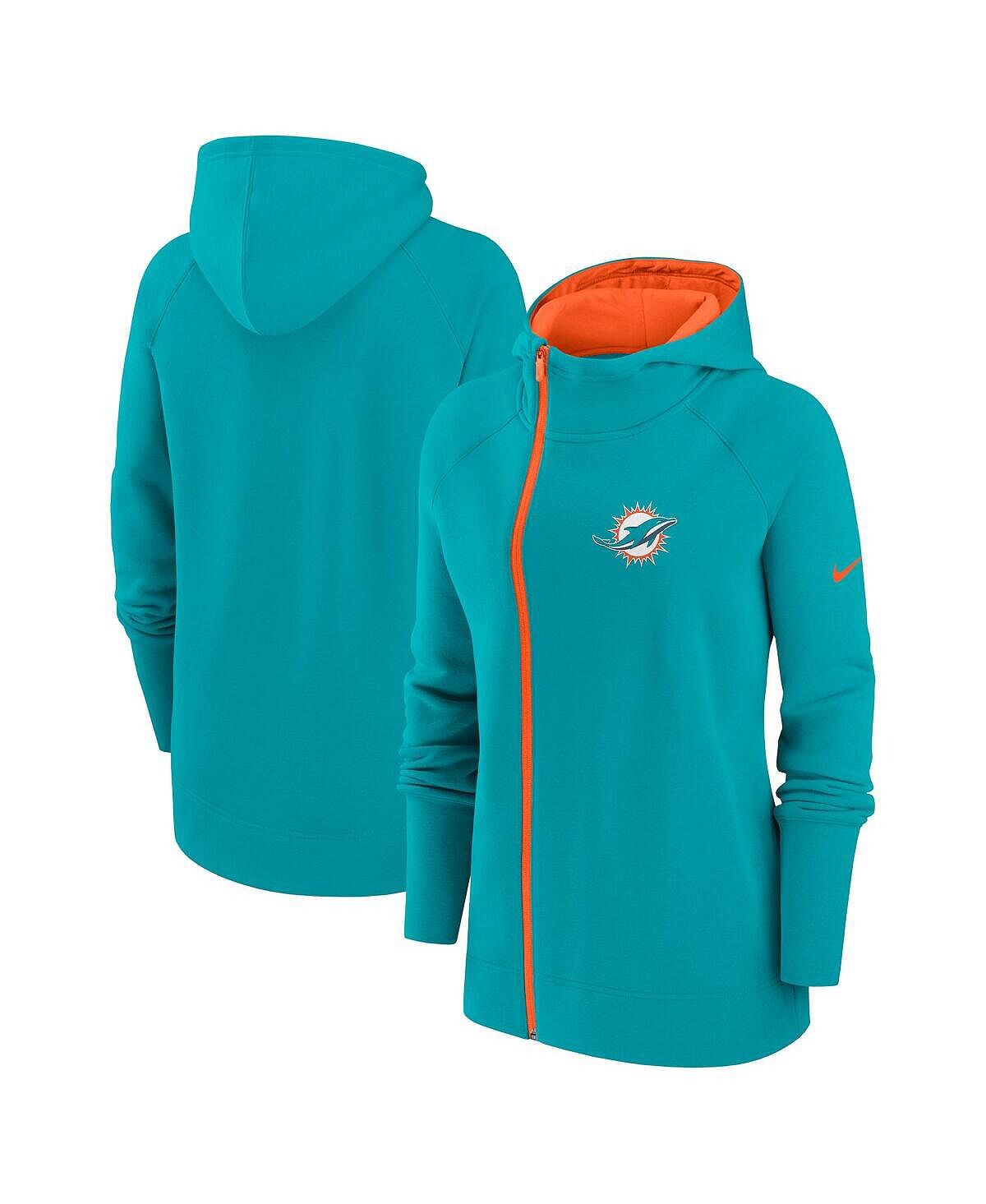 

Женская худи с молнией во всю длину, асимметричная реглан Aqua Miami Dolphins Nike