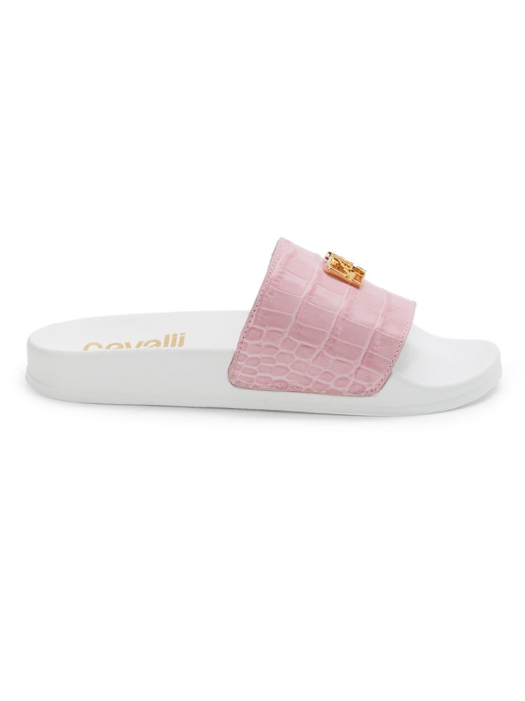Кожаные шлепанцы для бассейна с тисненым крестом Cavalli Class By Roberto Cavalli, розовый платок roberto cavalli 50х53 см розовый