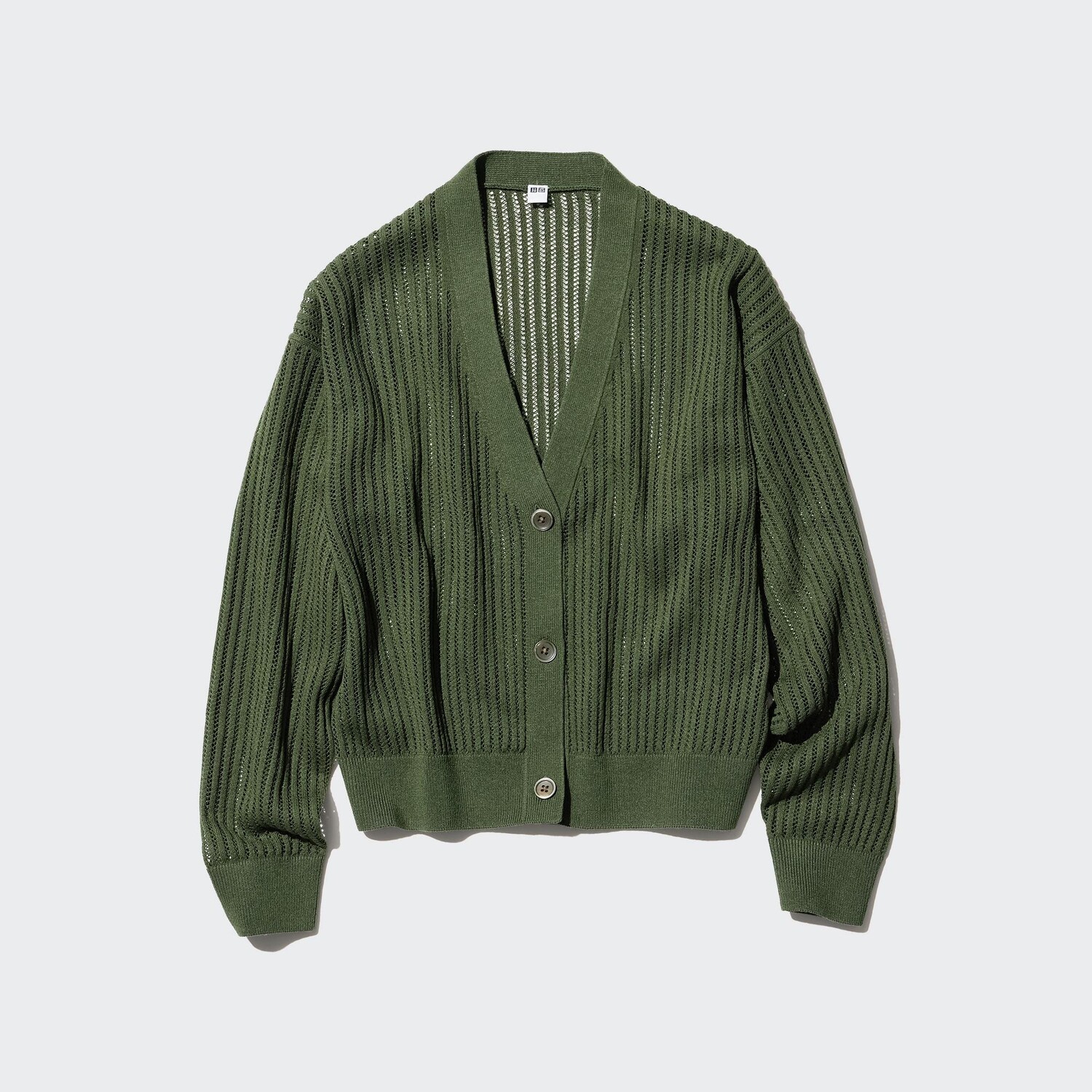 

Кардиган Uniqlo женский в сеточку с v-образным вырезом, оливковый