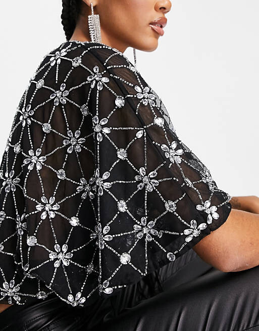 

Черный топ с глубоким вырезом и рукавами-ангелками ASOS DESIGN