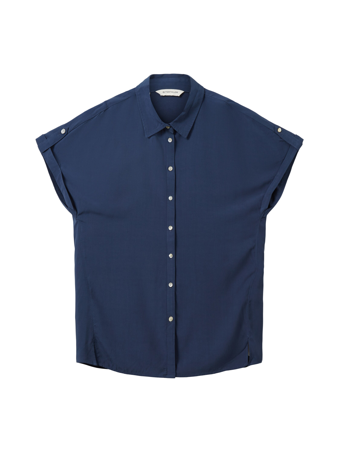 Блуза Tom Tailor Lockere Solid Kurzarm Kentkragen Hemd, темно-синий
