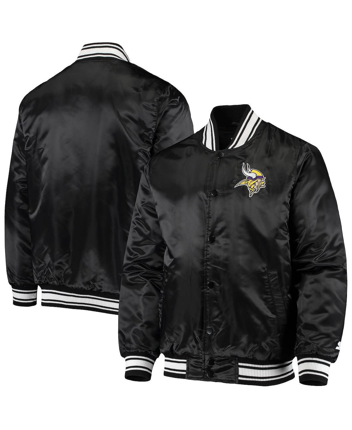 цена Мужская черная атласная университетская куртка на кнопках Minnesota Vikings Locker Room Starter