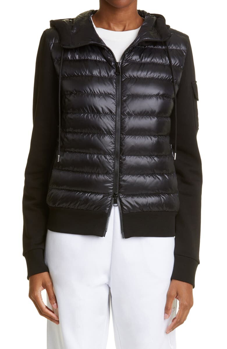 

Пуховик с капюшоном из смешанной техники MONCLER, черный