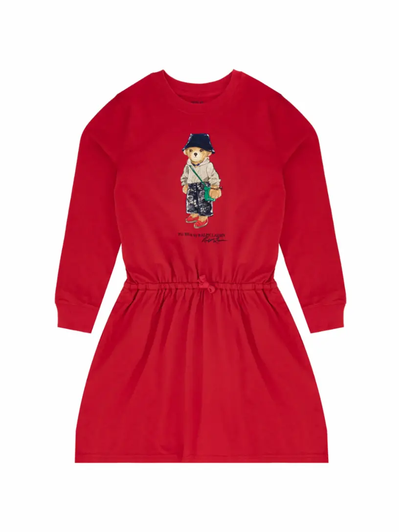 Хлопковое платье Polo Bear Ralph Lauren, красный