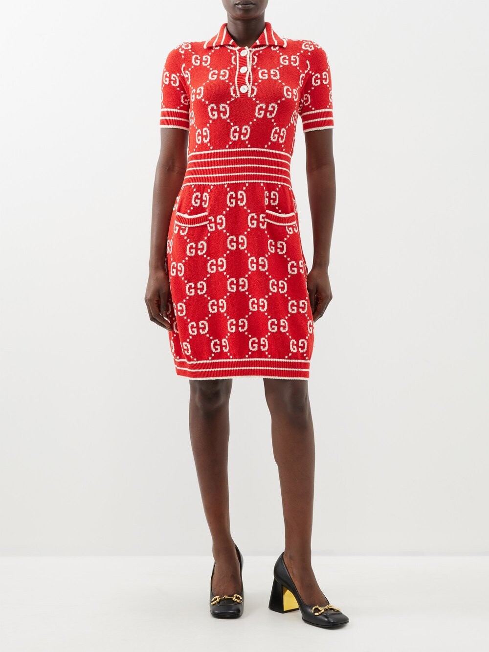 

Платье из смесового хлопка с жаккардовым узором gg Gucci, красный