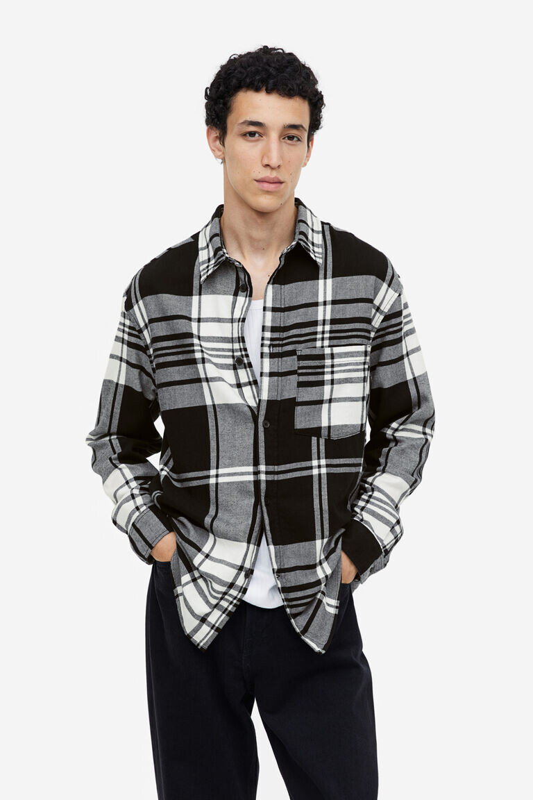 

Фланелевая рубашка свободного кроя H&M, черный