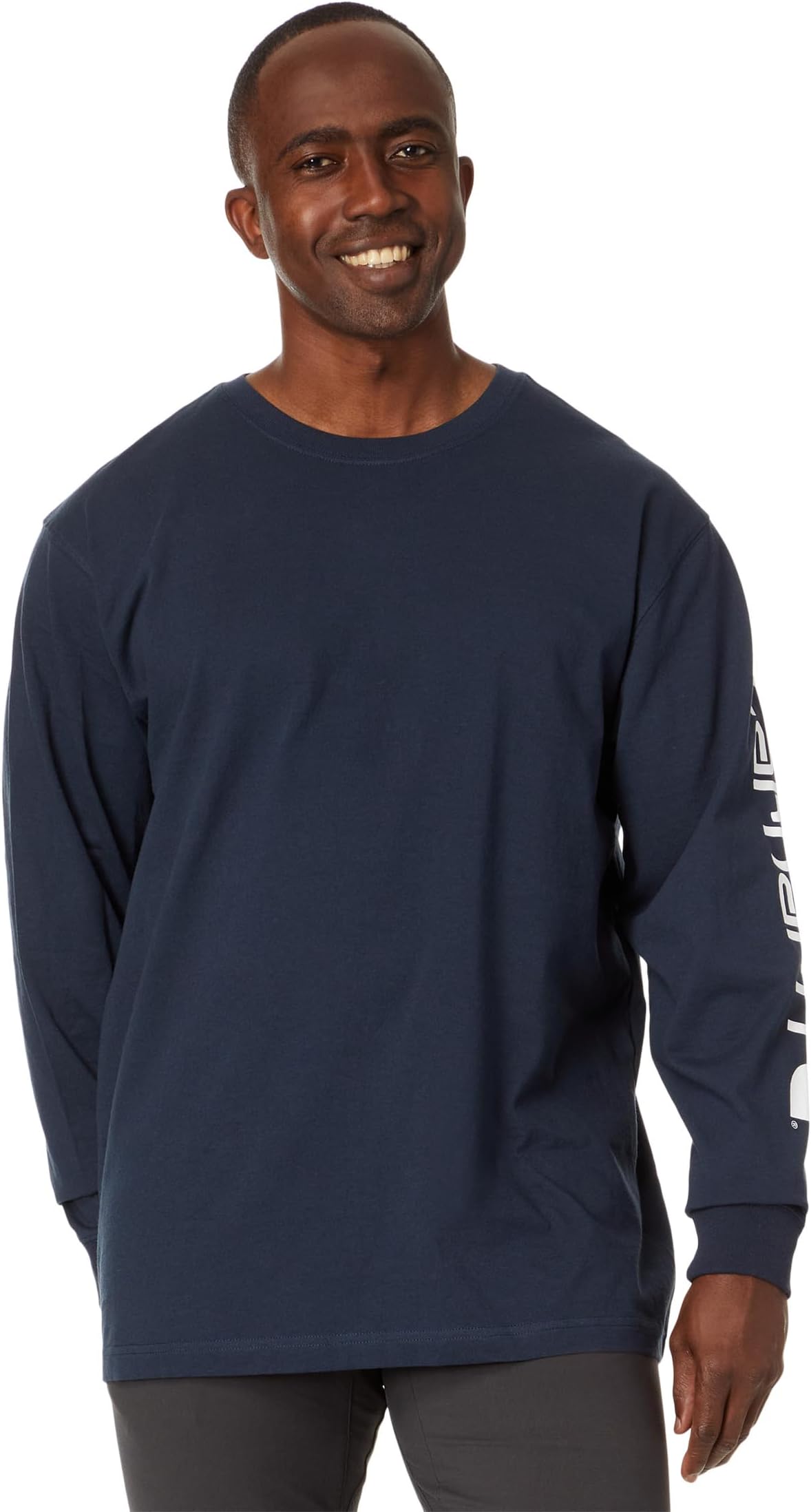 Футболка L/S с фирменным логотипом на рукавах Carhartt, темно-синий футболка с фирменным логотипом s s carhartt цвет marmalade heather