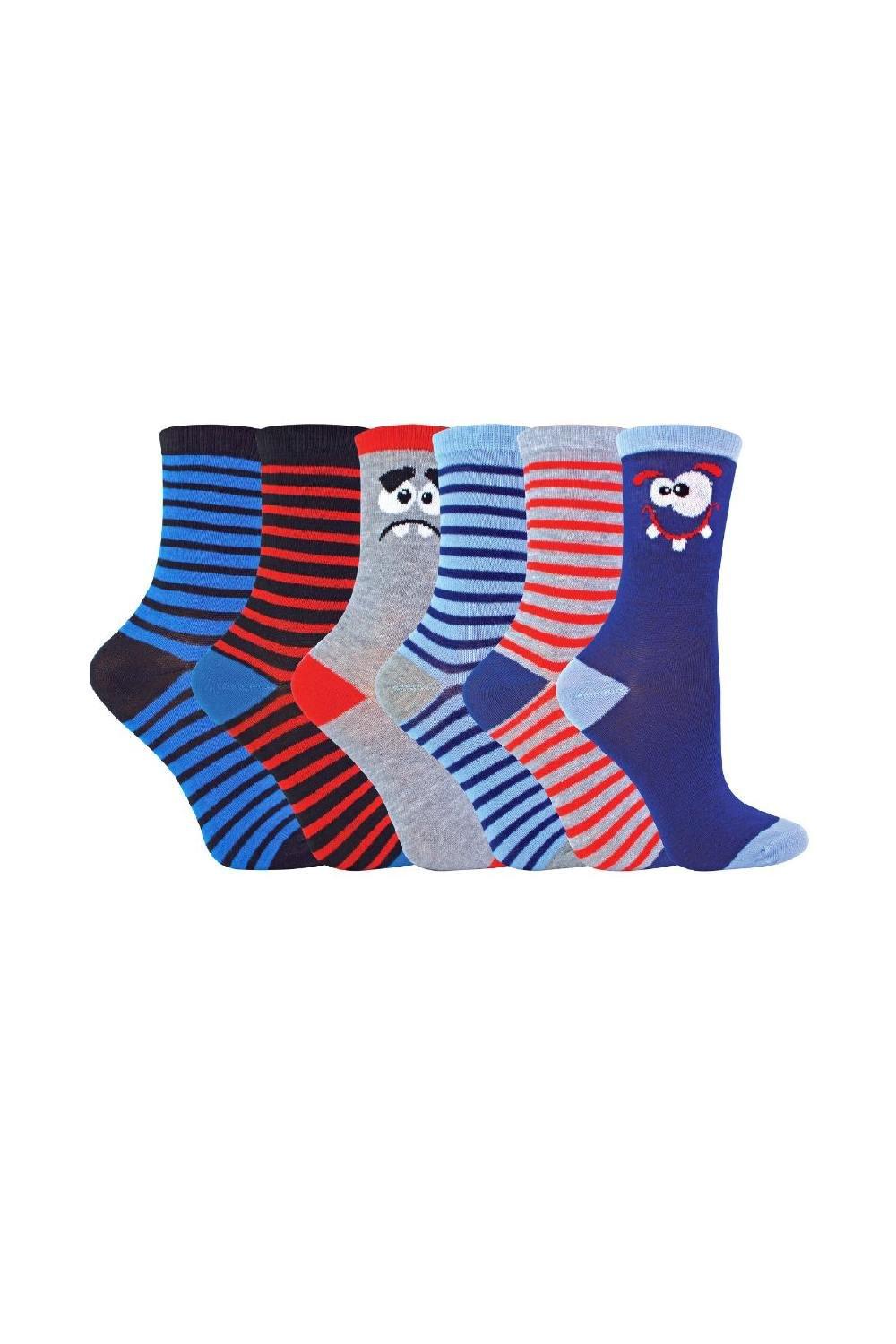 6 пар новых ярких носков с динозаврами и забавными лицами Sock Snob, синий