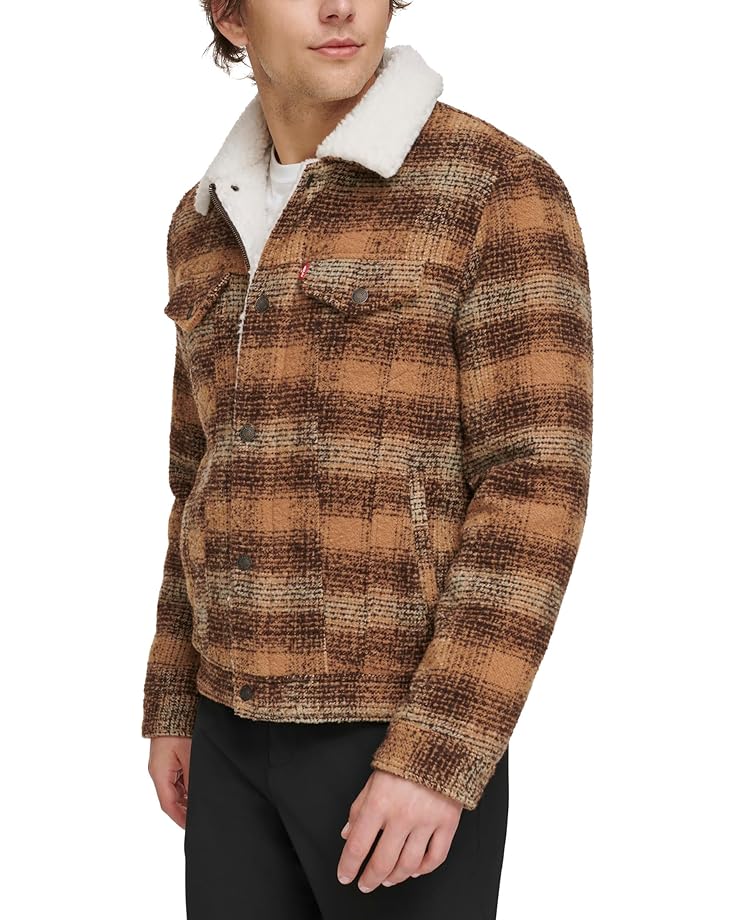 Куртка Levi's Varsity Two-Pocket Wool Blend/Faux Leather Jacket, цвет Brown Plaid