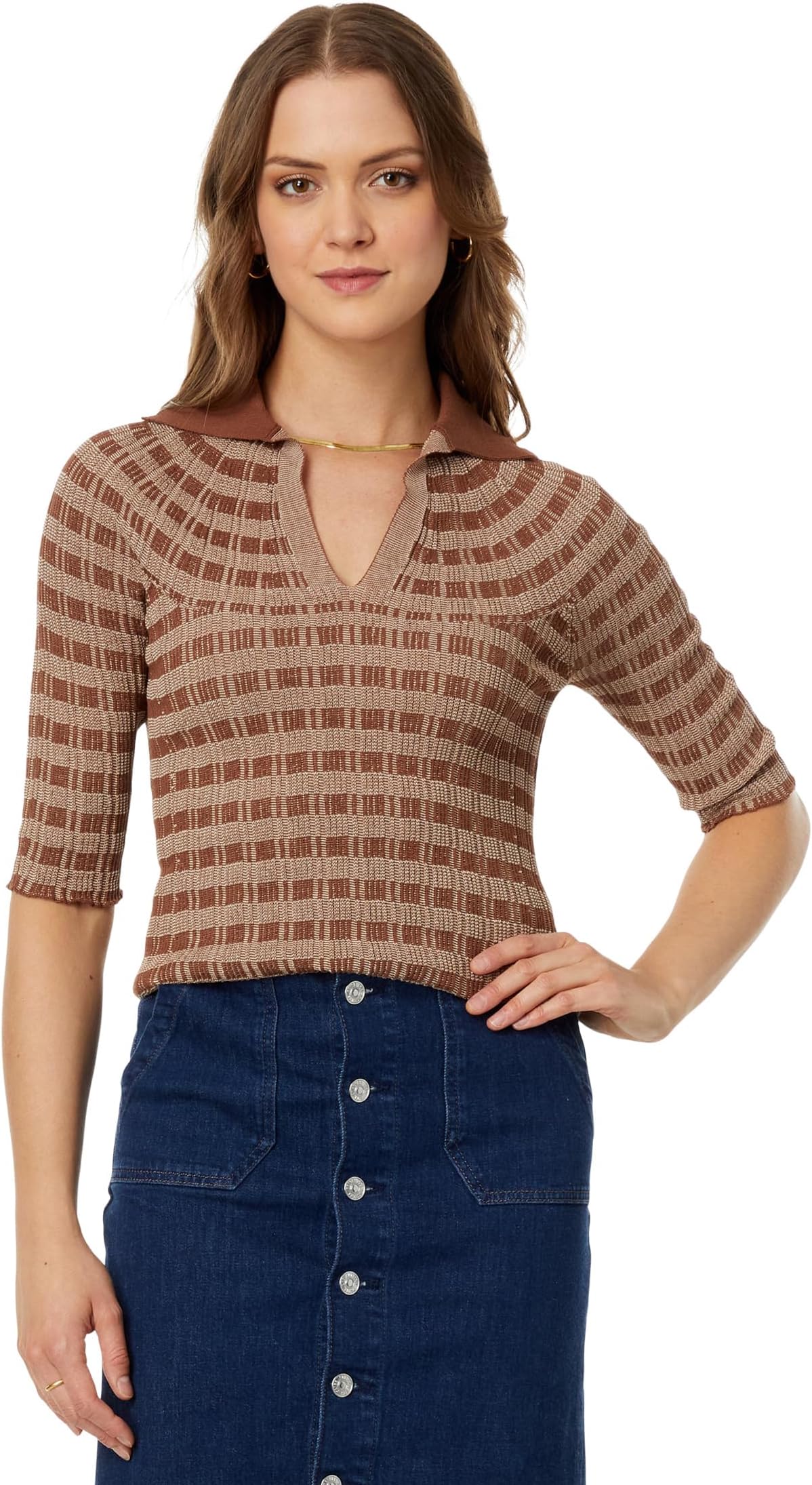 Полосатый свитер-поло Rosetta Getty, цвет Toffee/Beige rosetta getty повседневные брюки