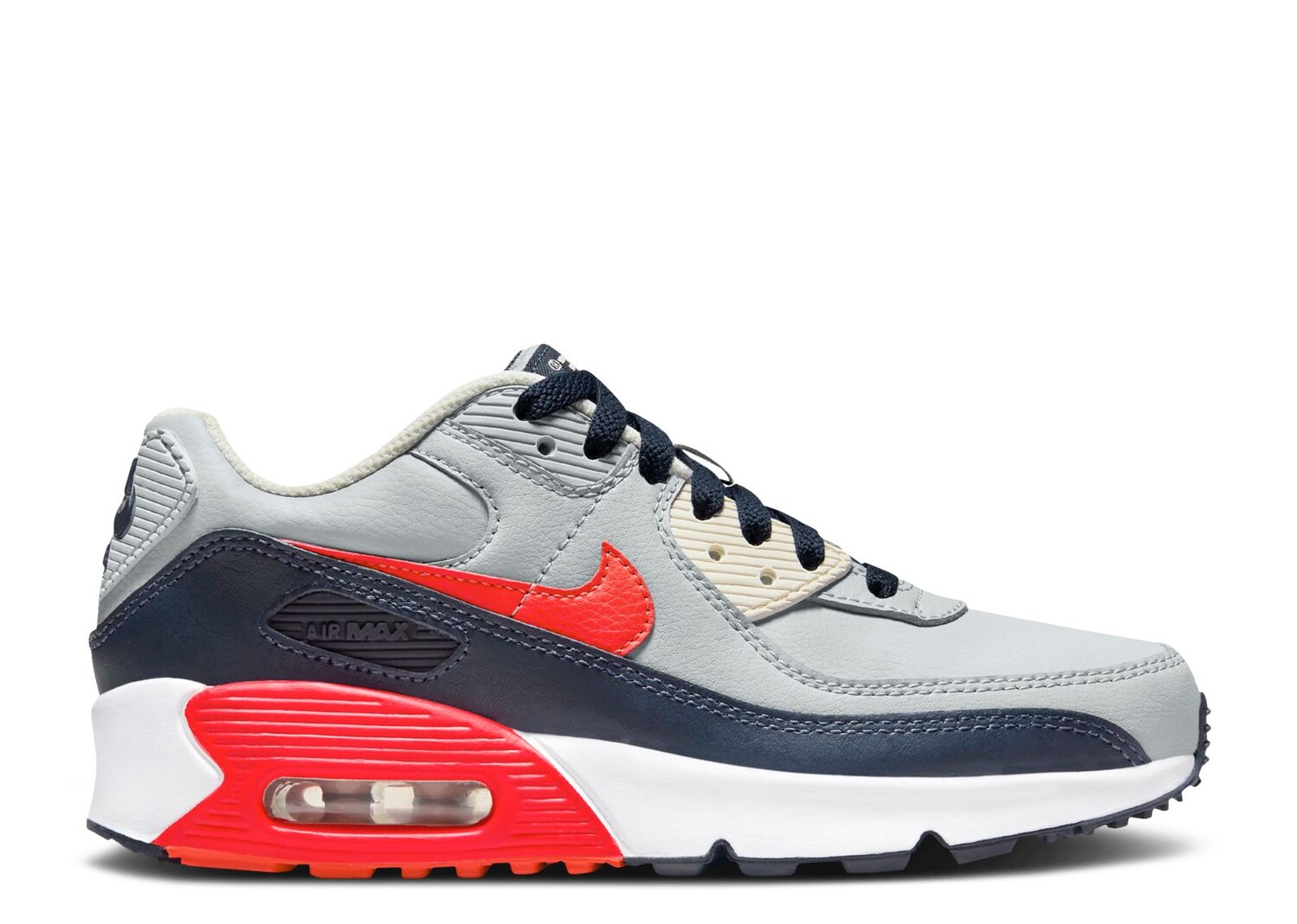 

Кроссовки Nike Air Max 90 Leather Gs 'Light Smoke Bright Crimson', серый