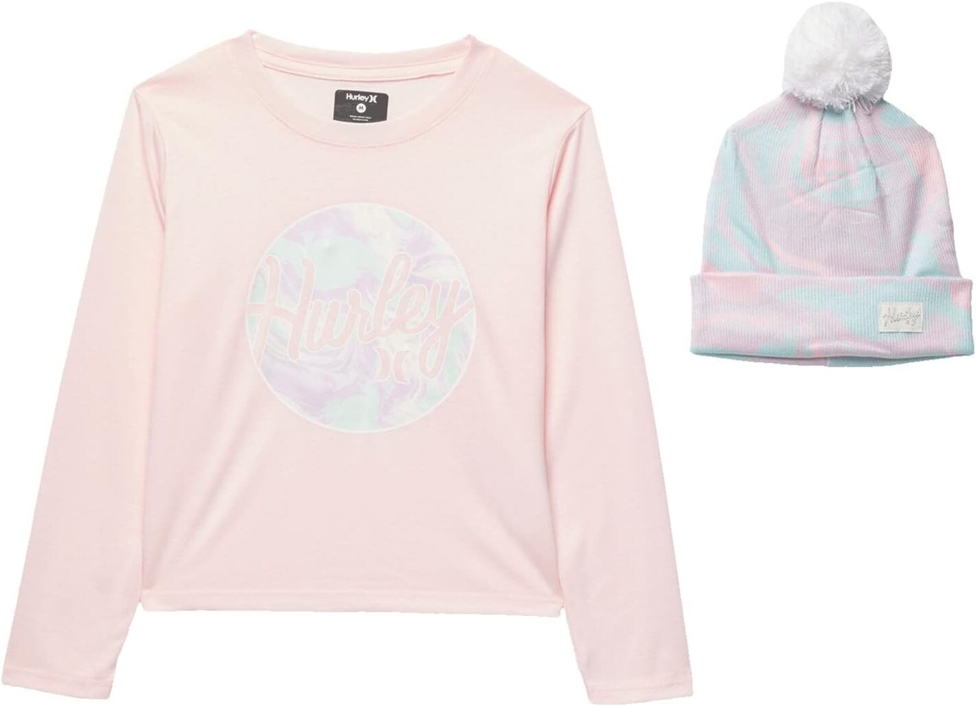 

Детский набор Hurley Long Sleeve Tee with Pom Beanie, цвет Arctic Pink