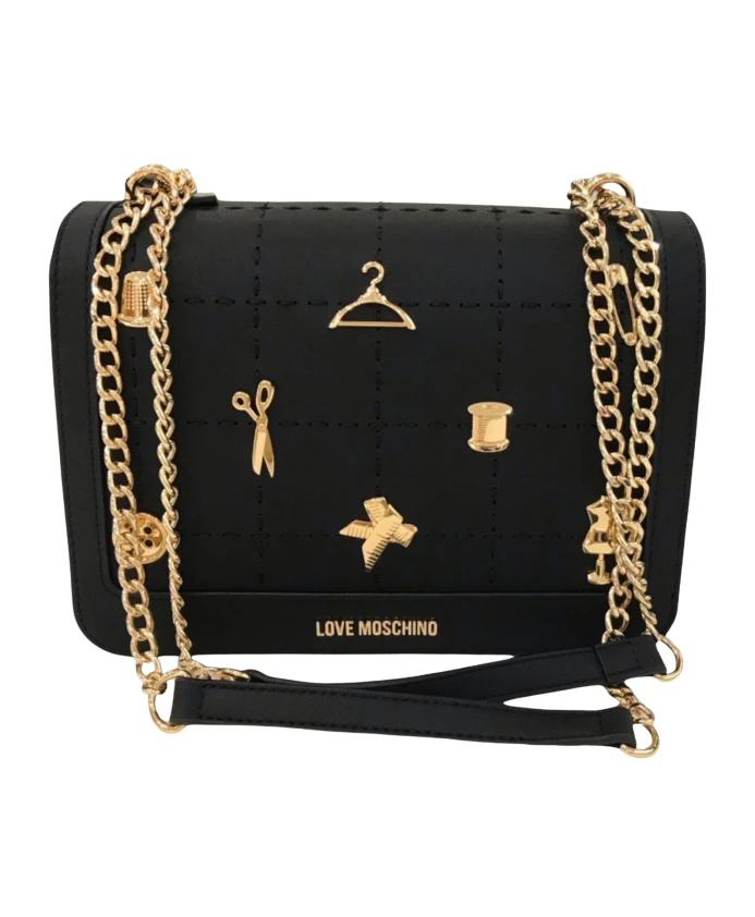 

Сумка с ручкой цепочкой и аппликациями из золотистого металла. Love Moschino, черный