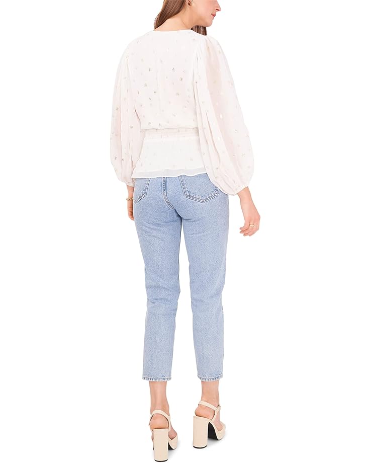 блуза vince camuto puff sleeve square neck blouse цвет blue jay Блуза Vince Camuto Long Sleeve V-Neck Foil Blouse, цвет New Ivory