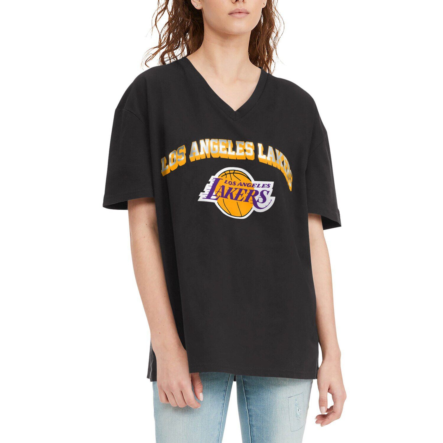

Женская черная футболка Tommy Jeans Los Angeles Lakers Ashley с v-образным вырезом, Черный