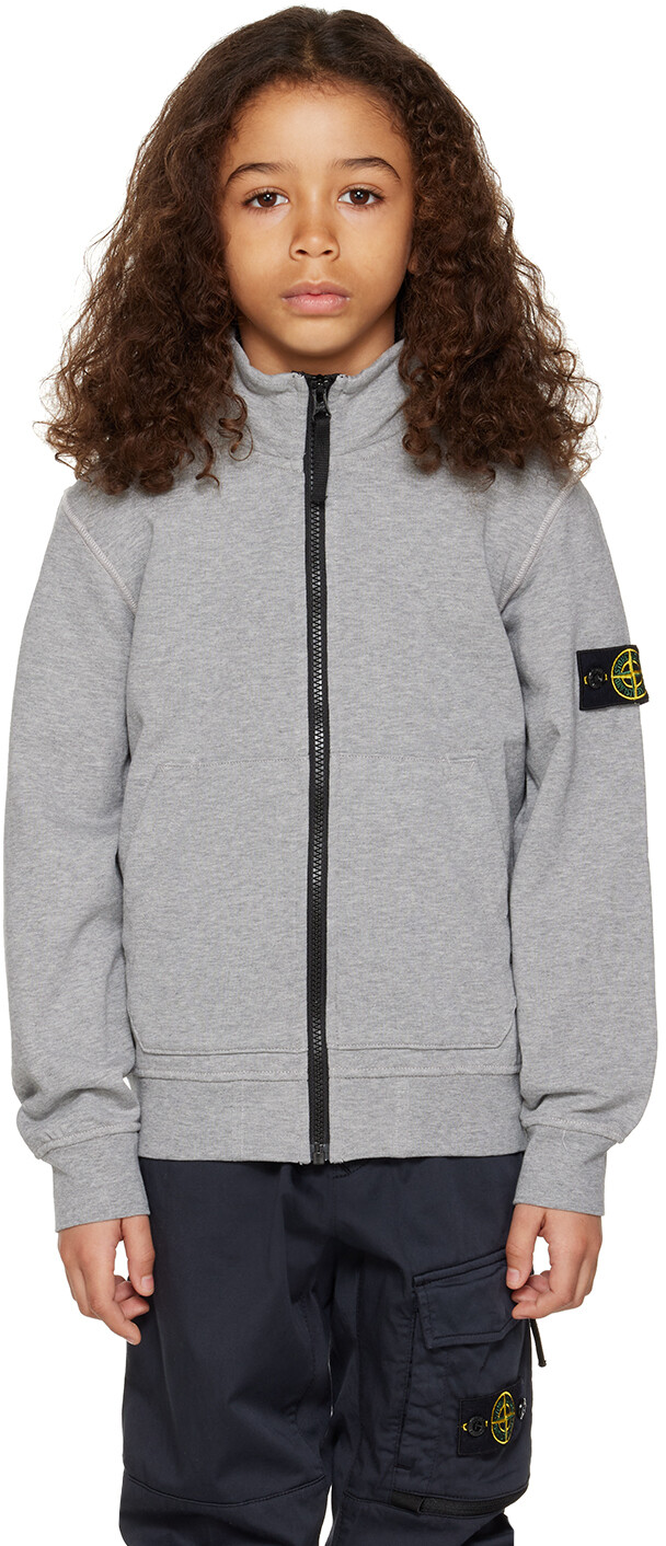 

Детский серый свитер на молнии Stone Island Junior