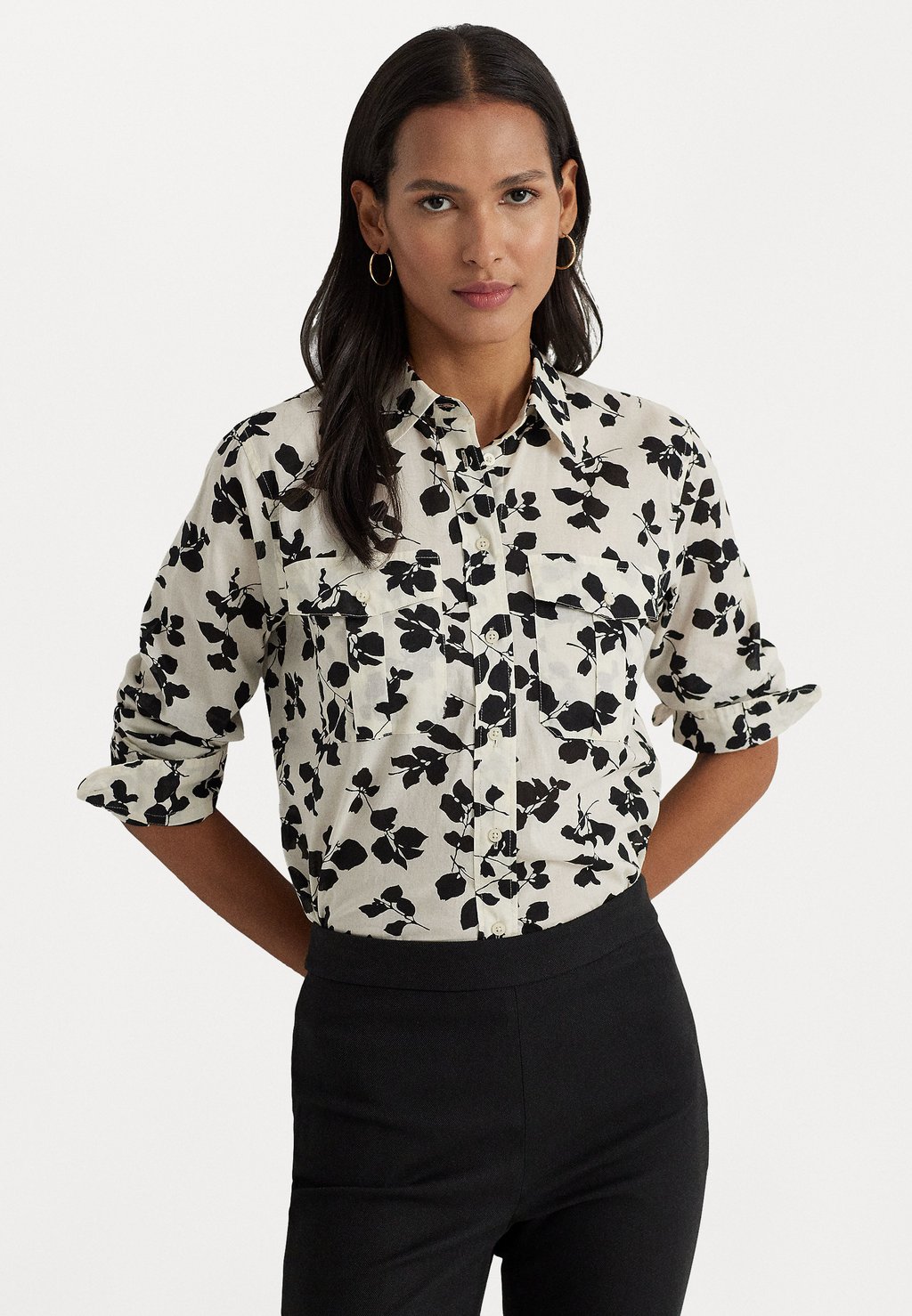 Блузка-рубашка COURTENAY LONG SLEEVE BUTTON FRONT SHIRT Lauren Ralph Lauren, цвет cream/black