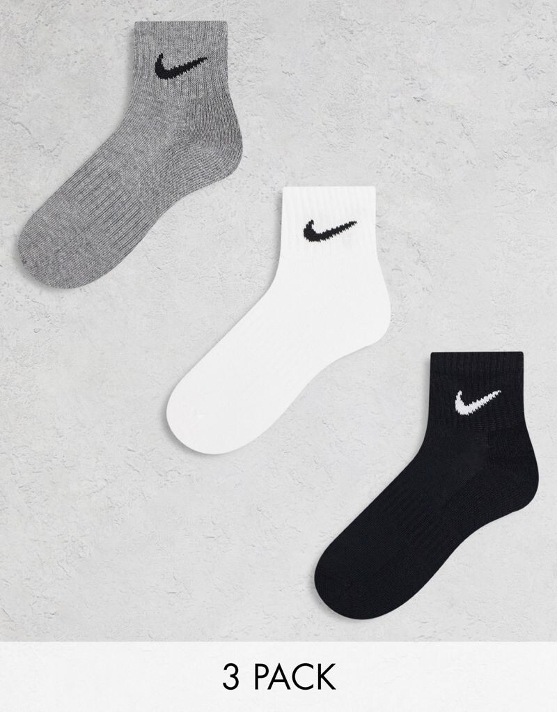 

Набор из 3 носков с мягкой подкладкой Nike Training Everyday (белый, серый и черный)