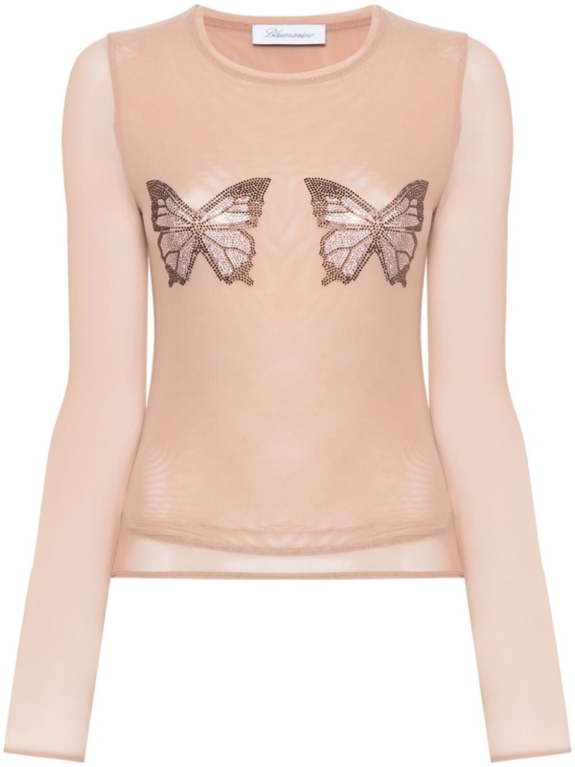 

Футболка из тюля с кристаллами Blumarine, бежевый