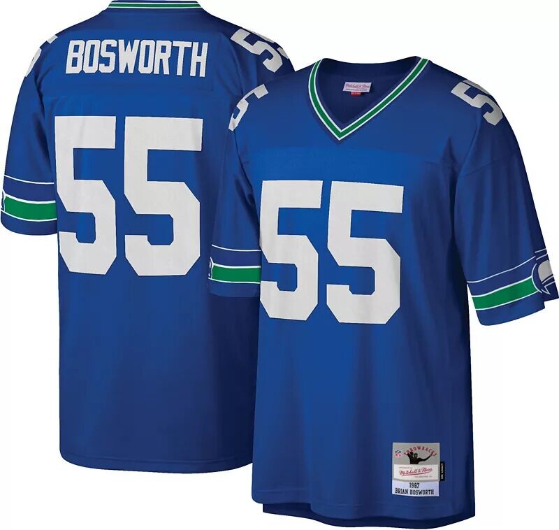 

Мужская футболка Mitchell & Ness Seattle Seahawks Brian Bosworth № 55 Royal 1987 года.