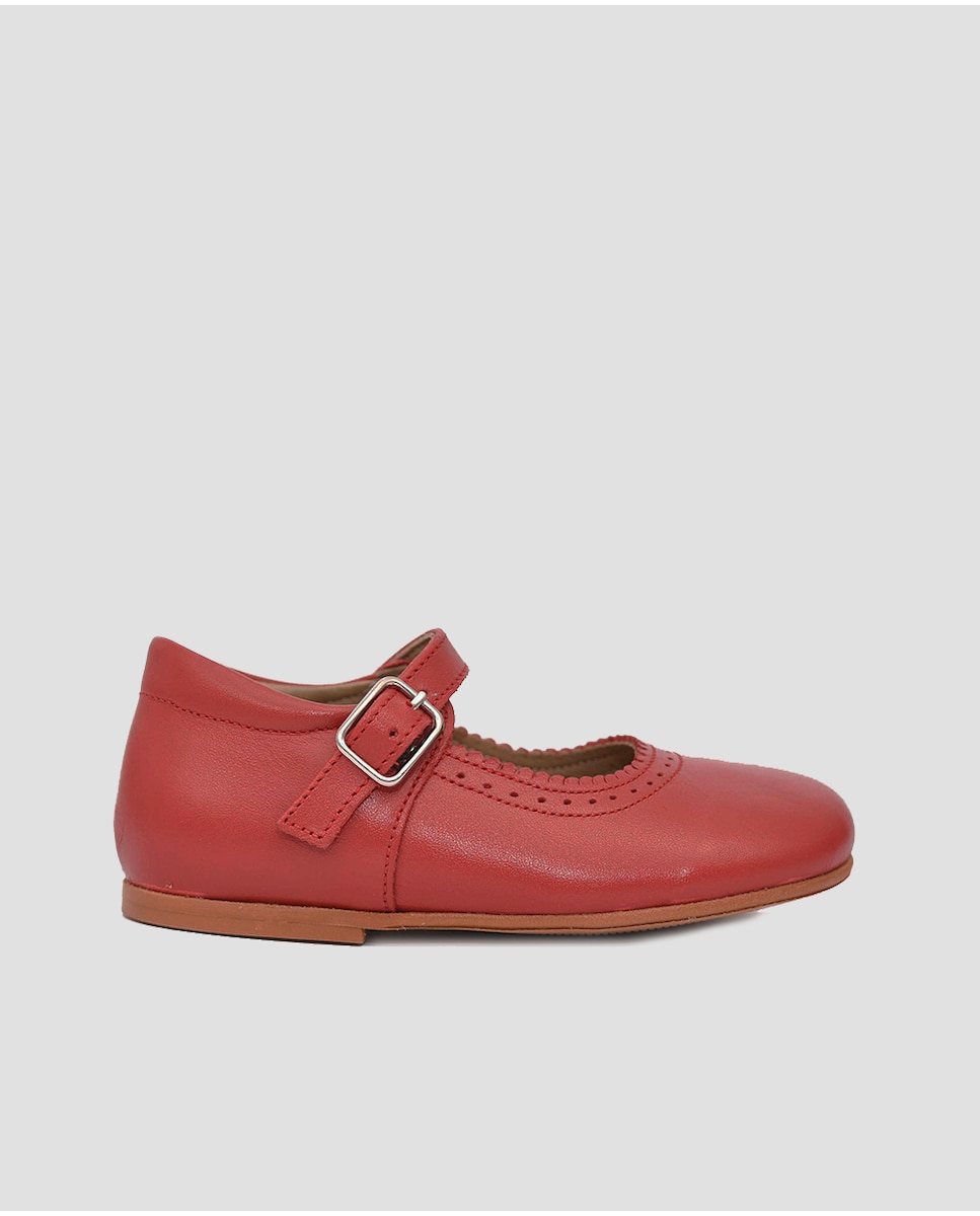 Однотонные красные кожаные туфли Мэри Джейн для девочки с застежкой на пряжку Mr. Mac Shoes, красный фотографии