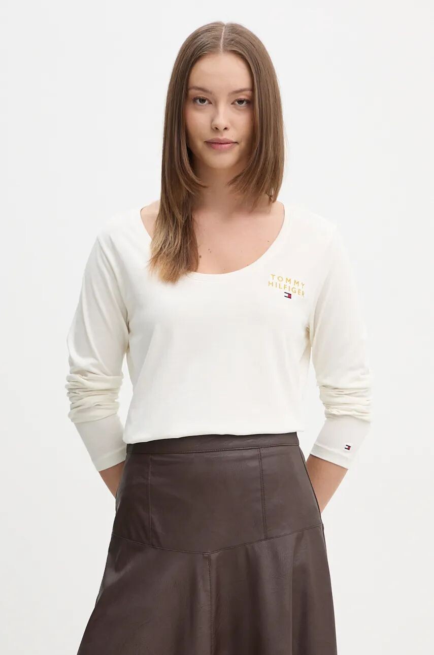 

Хлопковый топ Tommy Hilfiger с длинными рукавами, бежевый