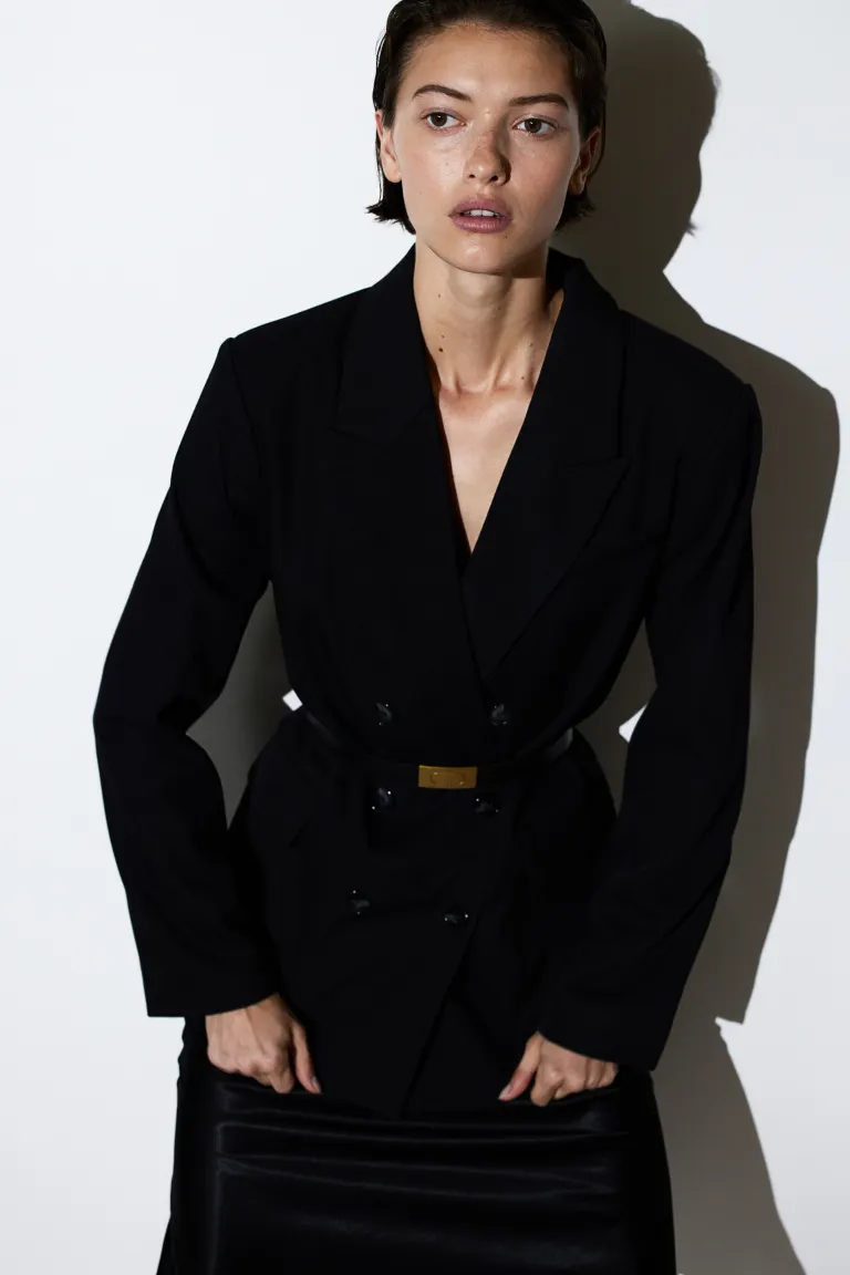 Двубортный пиджак H&M, черный фото