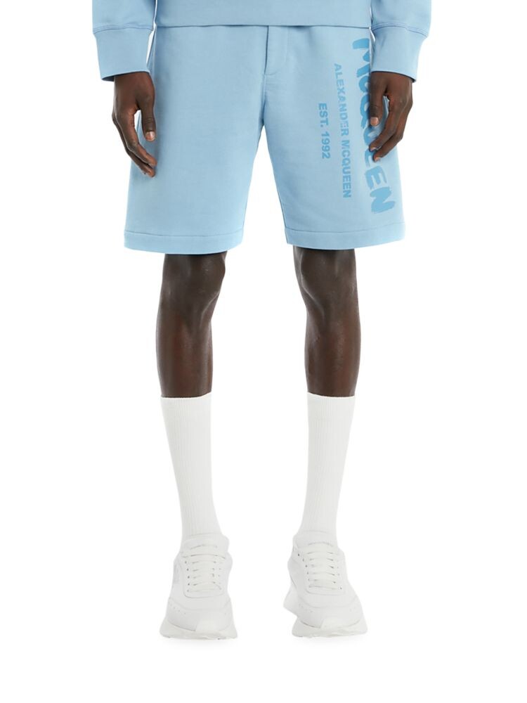 

Хлопковые шорты с логотипом граффити Alexander Mcqueen, цвет Sky Blue