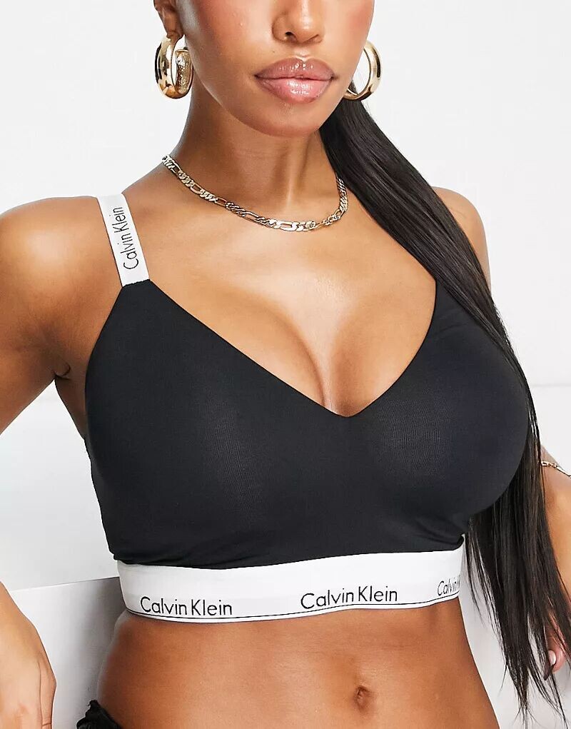

Черный хлопковый бюстгальтер на легкой подкладке Calvin Klein Modern с увеличенным бюстом