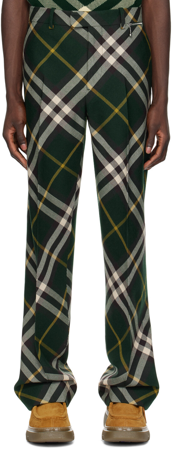 

Зеленые брюки в клетку Burberry, цвет Primrose ip check