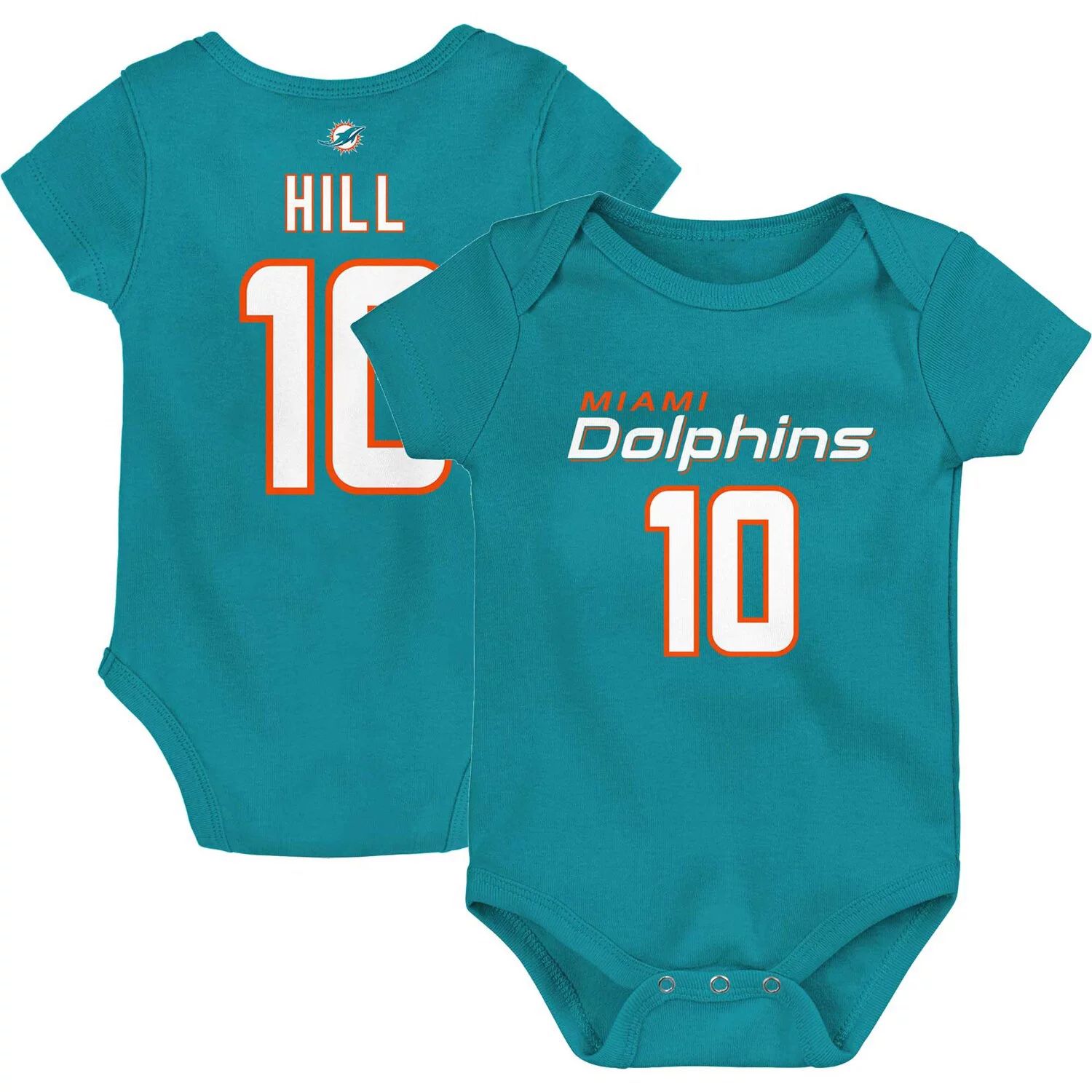 Боди для новорожденных и младенцев Tyreek Hill Aqua Miami Dolphins Mainliner Имя и номер игрока Outerstuff