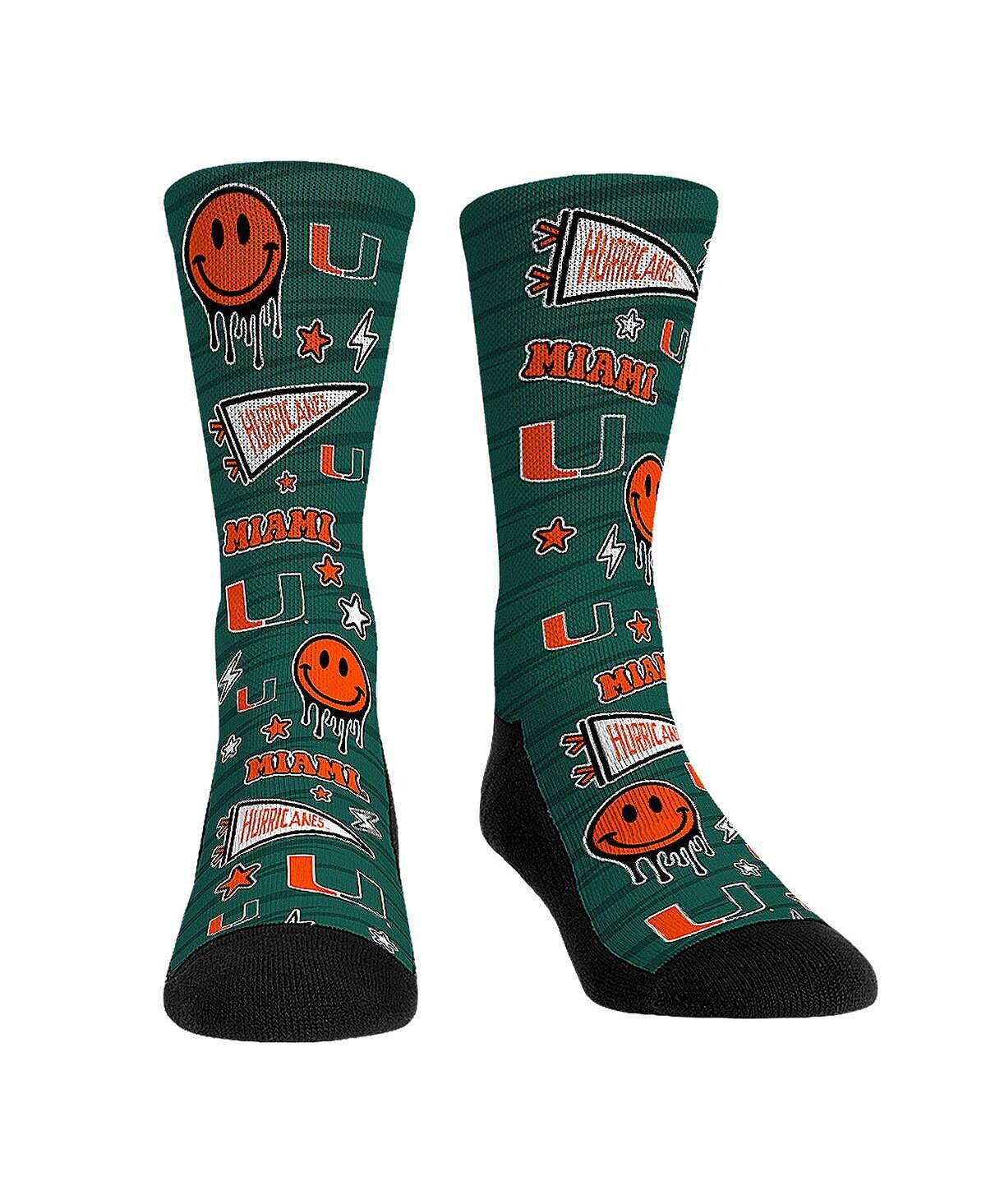 

Мужские и женские носки Miami Hurricanes Smiley наклейки Crew Socks Rock 'Em
