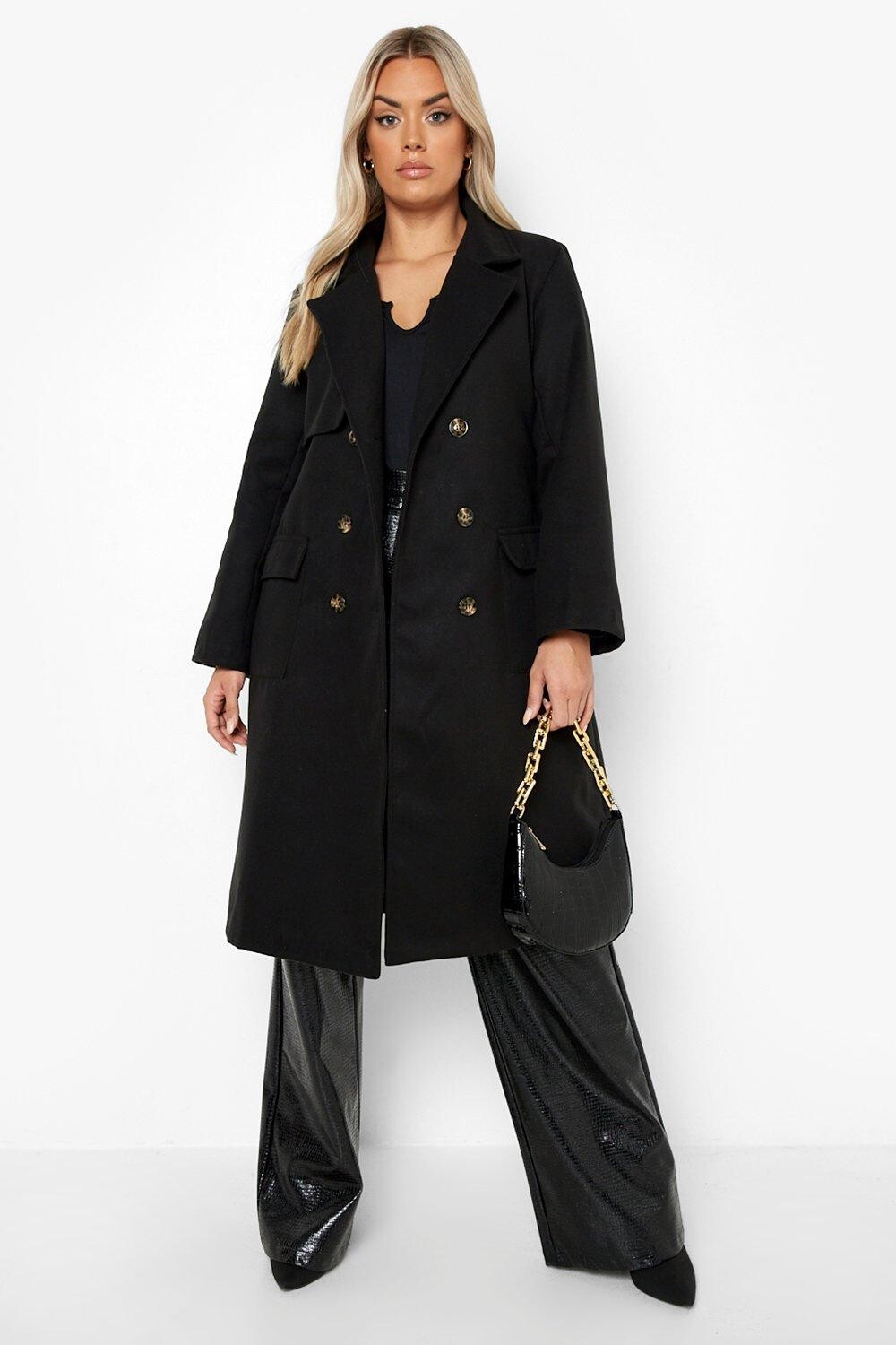 

Длинное пальто с поясом на заказ Plus boohoo, черный