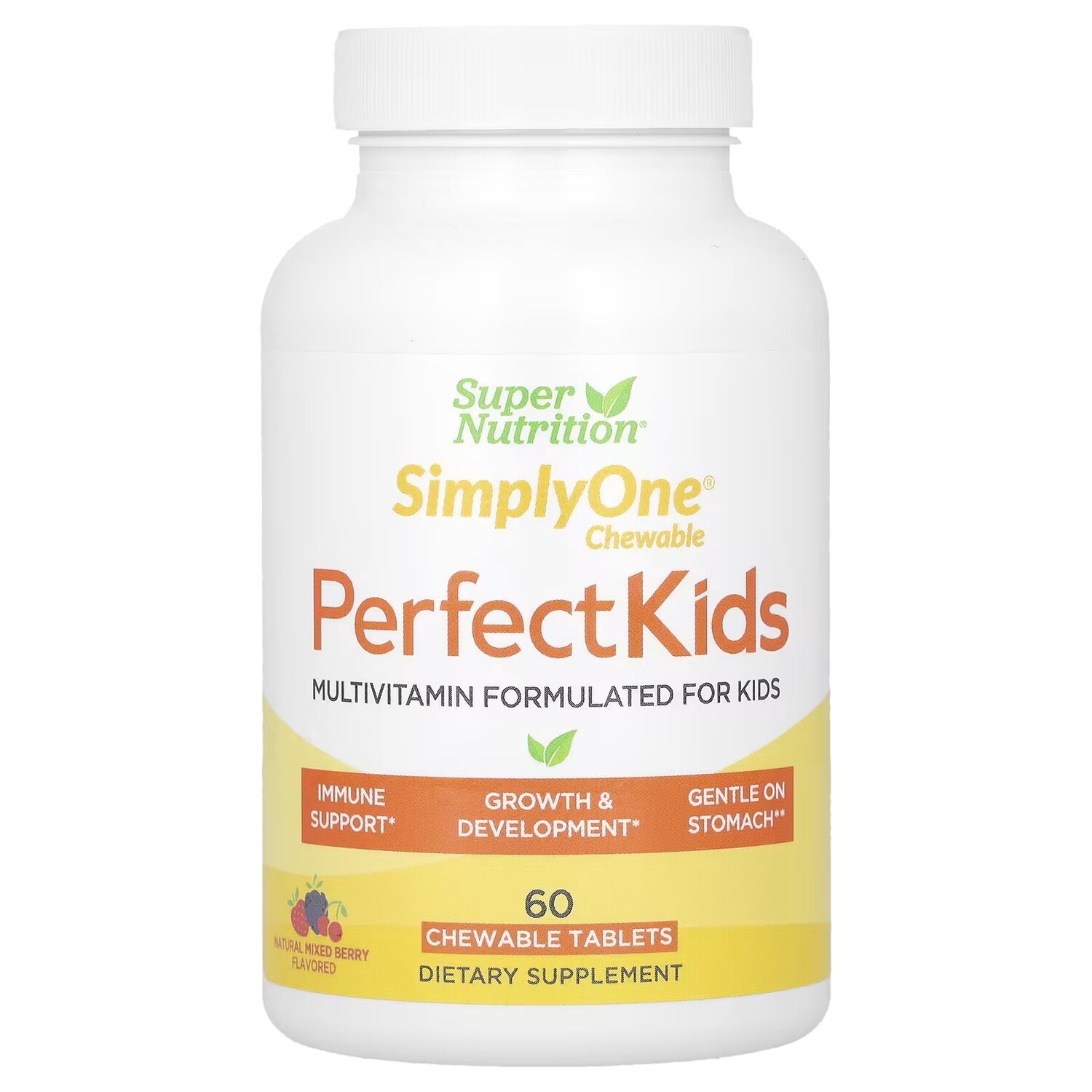 

Super Nutrition Perfect Kids Полноценные мультивитамины со смешанным ягодным вкусом, 60 вегетарианских жевательных таблеток