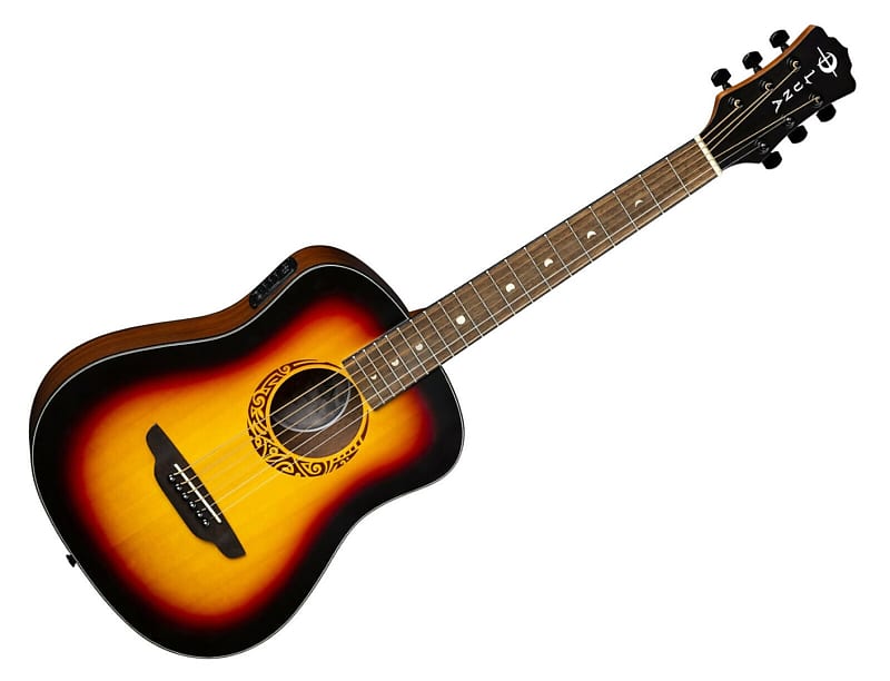 цена Акустическая гитара LUNA Safari Tribal Tobacco Sunburst Acoustic Electric 3/4 Size Travel Guitar