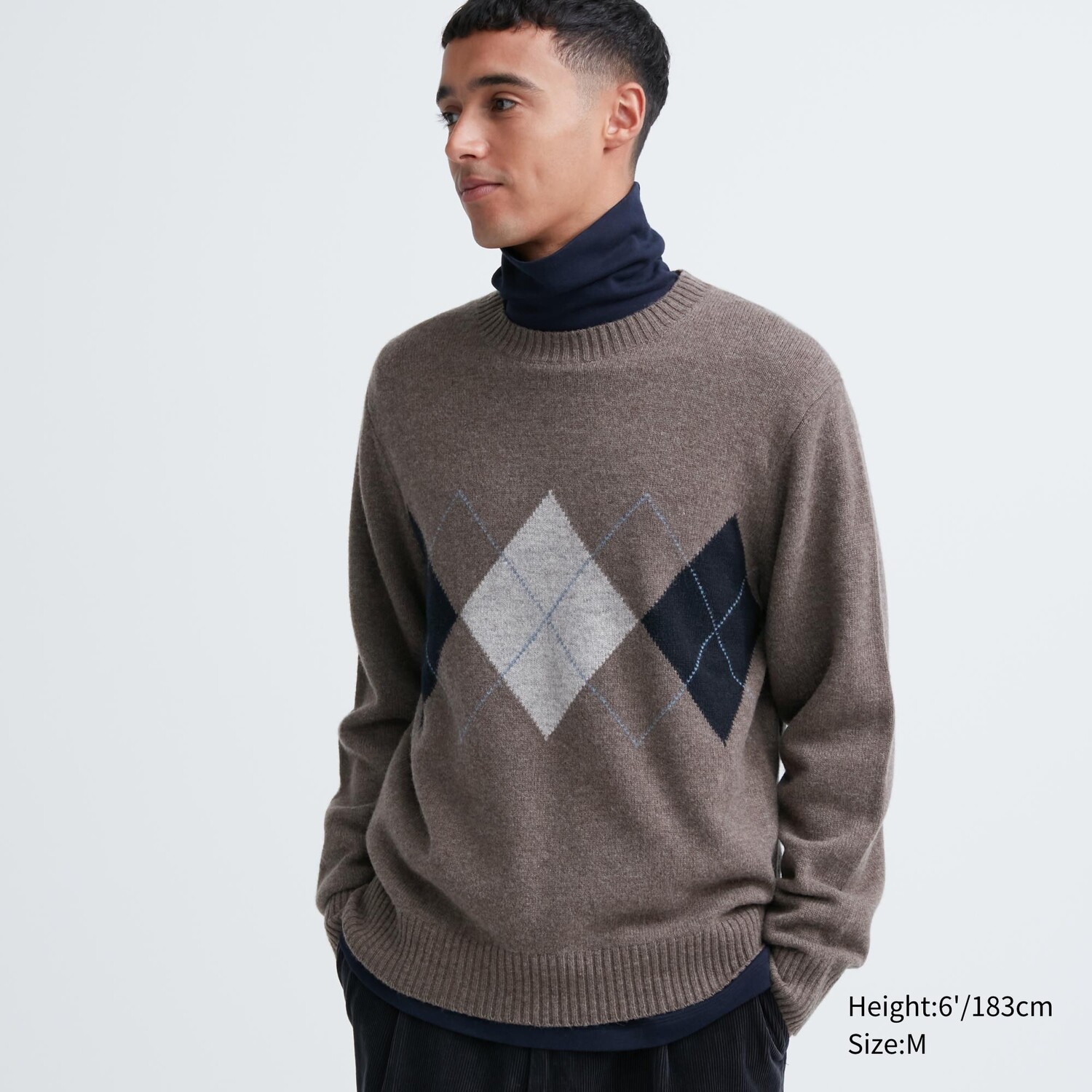 

Свитер Uniqlo мужской с круглым вырезом и принтом, коричневый