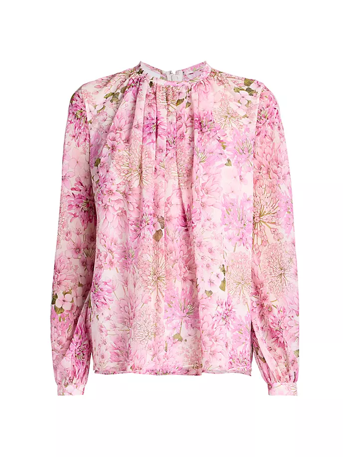 цена Шелковая блузка со сборками с цветочным принтом Giambattista Valli, розовый