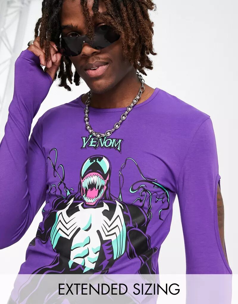 Фиолетовая футболка с длинным рукавом и принтом Marvel Venom ASOS
