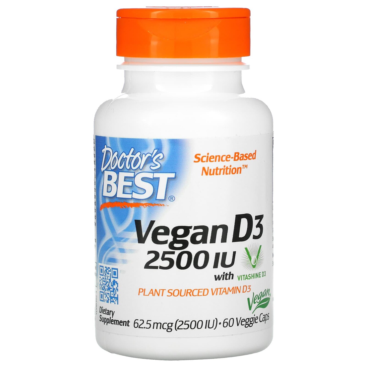 

Веганский витамин D3 с Vitashine D3, 2500 МЕ, 60 вегетарианских капсул, Doctor's Best